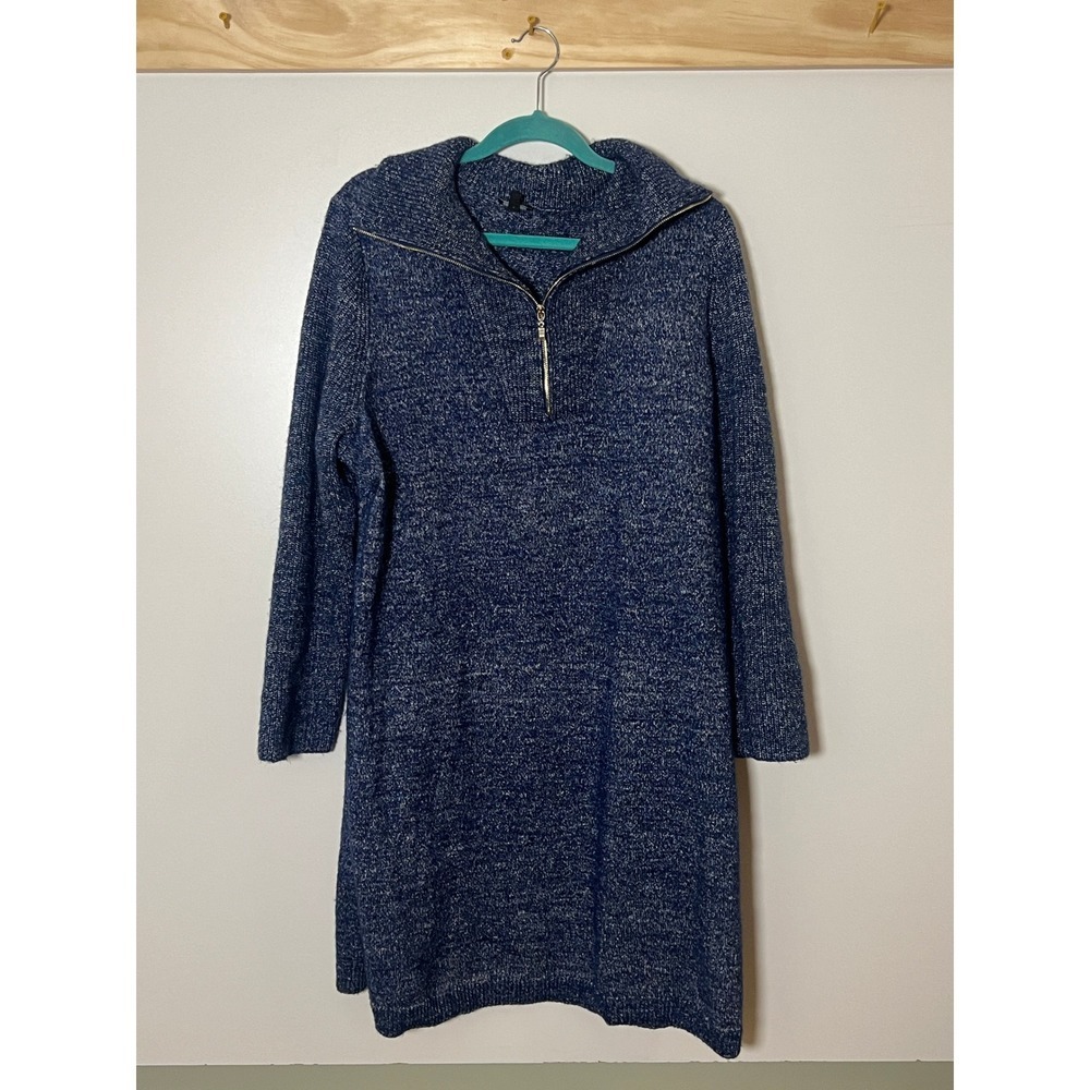 Talbots Long Sleeve Sweater Dress Quarter Zip Blue Women Size 2X Knee Length
